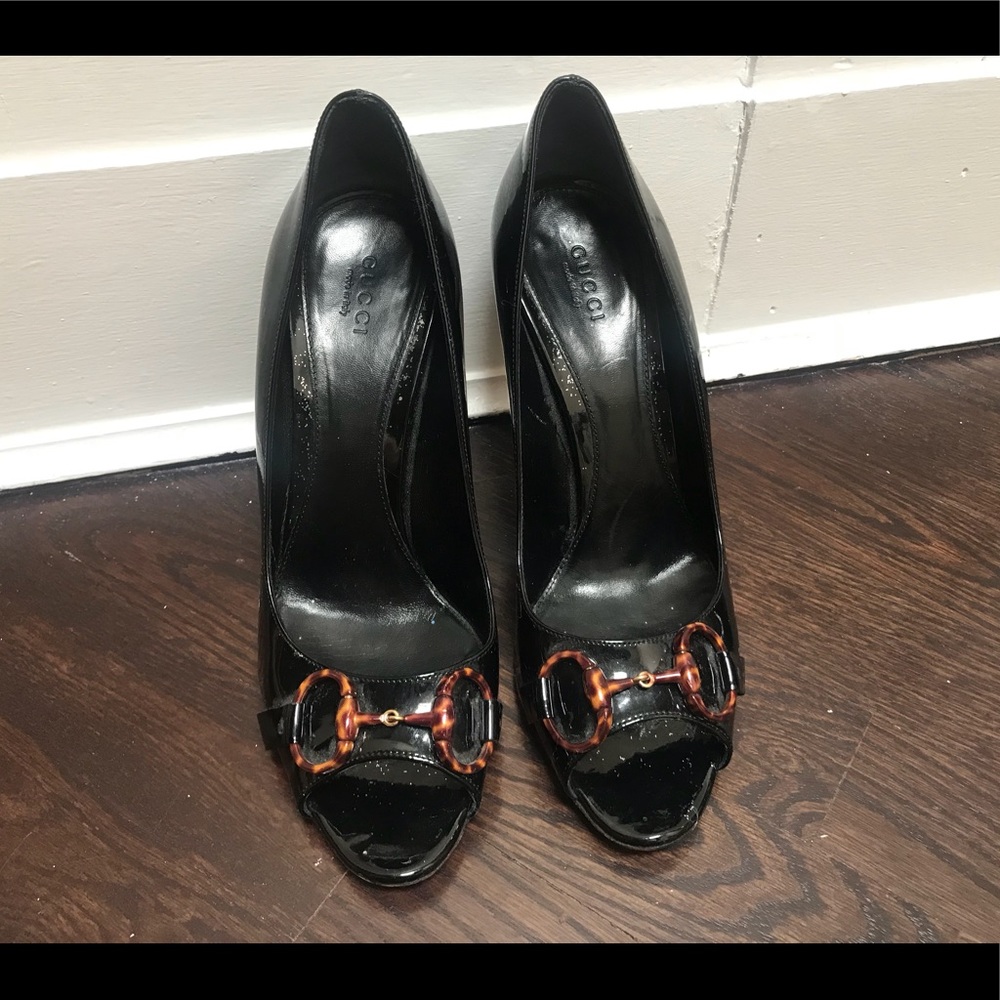Gucci patent prep toe pumps